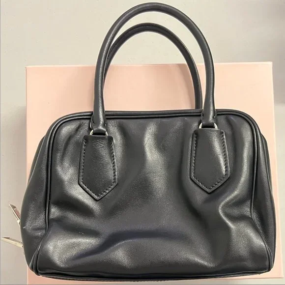 Prada Black Bauletto Saffiano Leather Bag with Soft Pink Calf Leather Interior - Picture 2 of 6